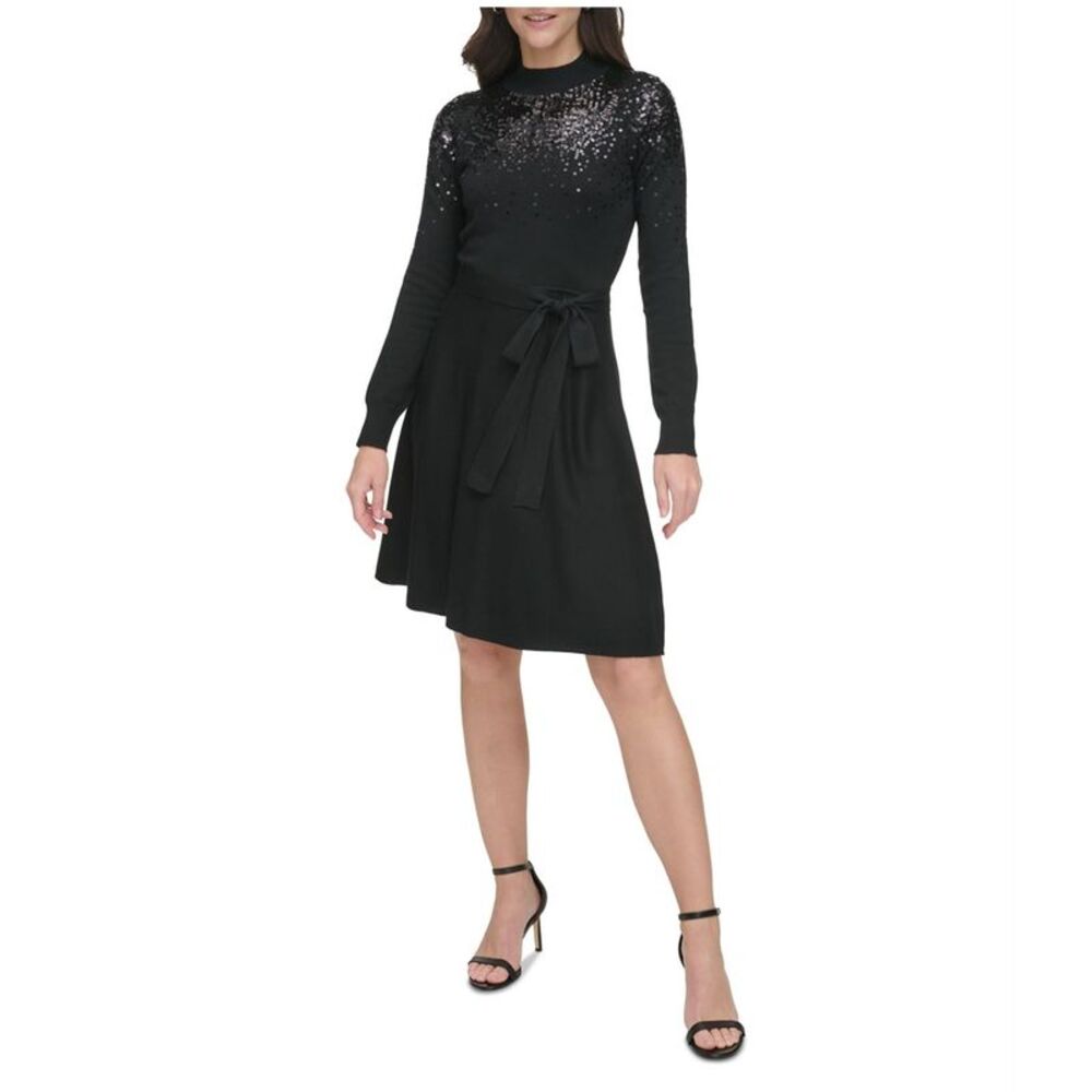 Vince Camuto Womens Sequined Fit Flare Sweater Dress, , XL, MP